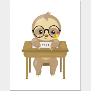School Sloth, Cute Sloth, Baby Sloth, School Desk Posters and Art
